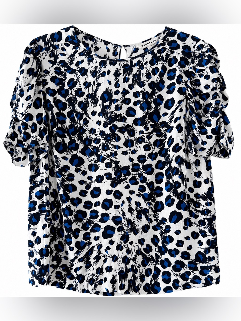 Whistles Blue Leopard Print Puff Sleeve Blouse UK 12 US 8